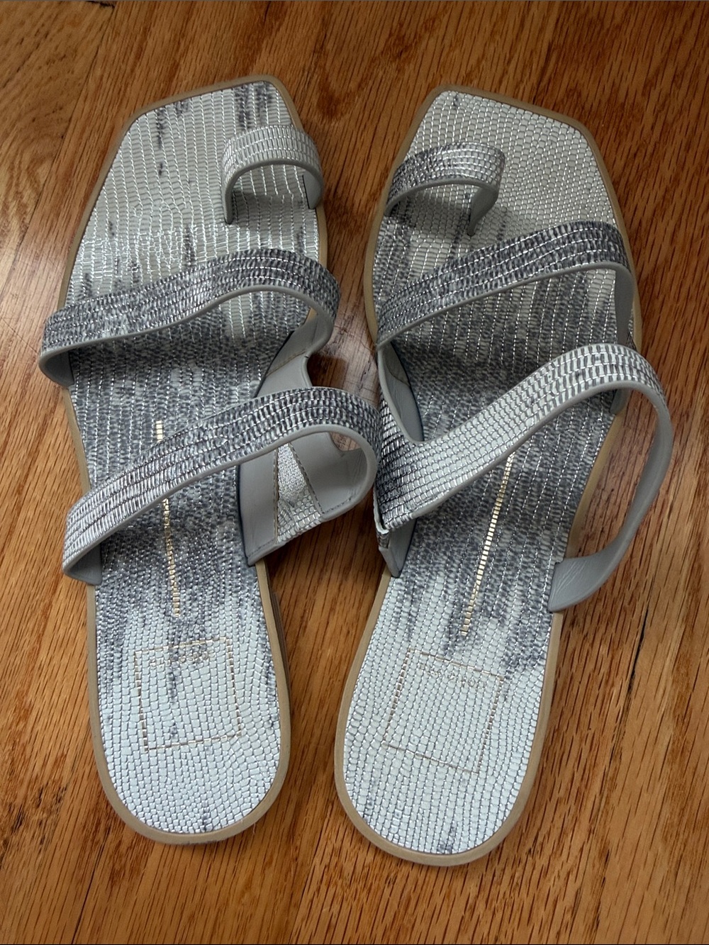 Women's Silver Strappy Square-Toe Sandals